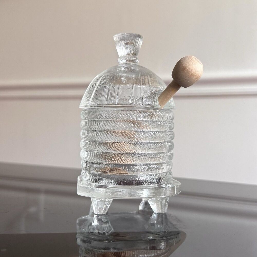 LE Smith Glass Bee Hive Honey Pot with Dipper
